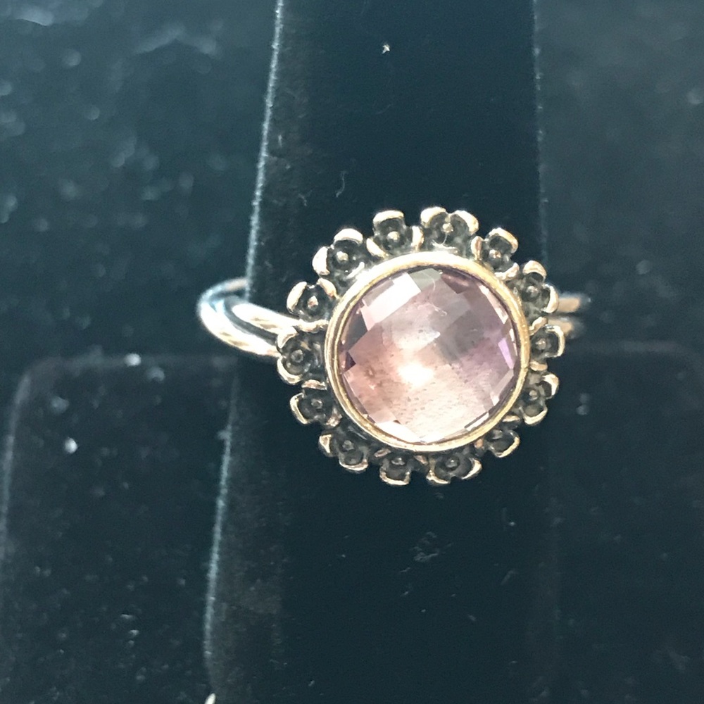 Pandora checker board cut amethyst ring
